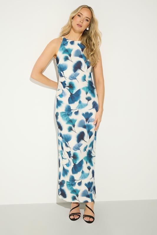 LTS Tall Navy Blue Floral High Neck Midi Dress