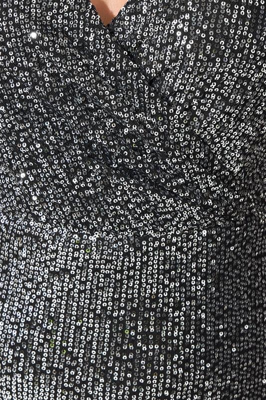 YOURS LONDON Plus Size Silver Sequin Embellished Wrap Dress | Yours Clothing  4