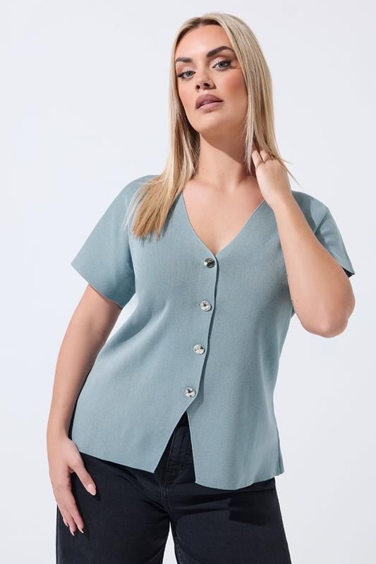  LIMITED COLLECTION Curve Blue Short Sleeve Compact Knitted Top