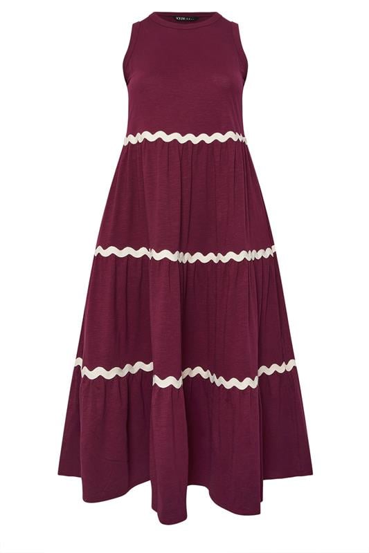 YOURS Plus Size Red Contrast Trim Tiered Maxi Dress | Yours Clothing 5