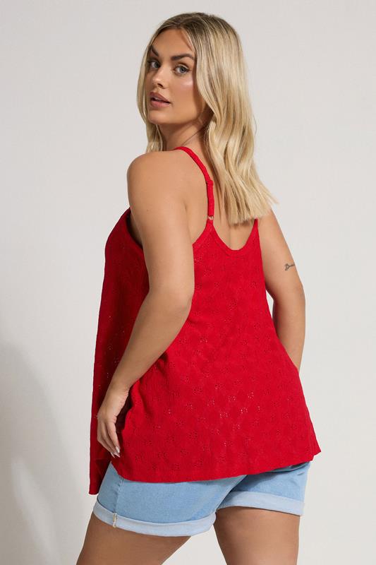 YOURS Plus Size Red Broderie Anglaise Button Vest Top | Yours Clothing 3