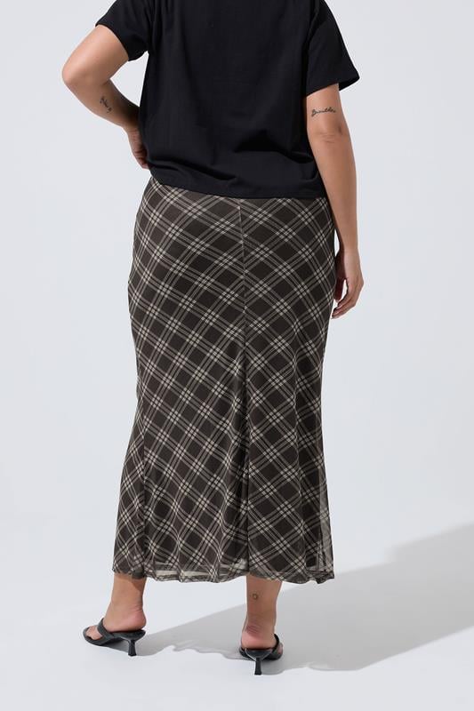 LIMITED COLLECTION Plus Size Brown Checked Mesh Skirt | Yours Clothing 5