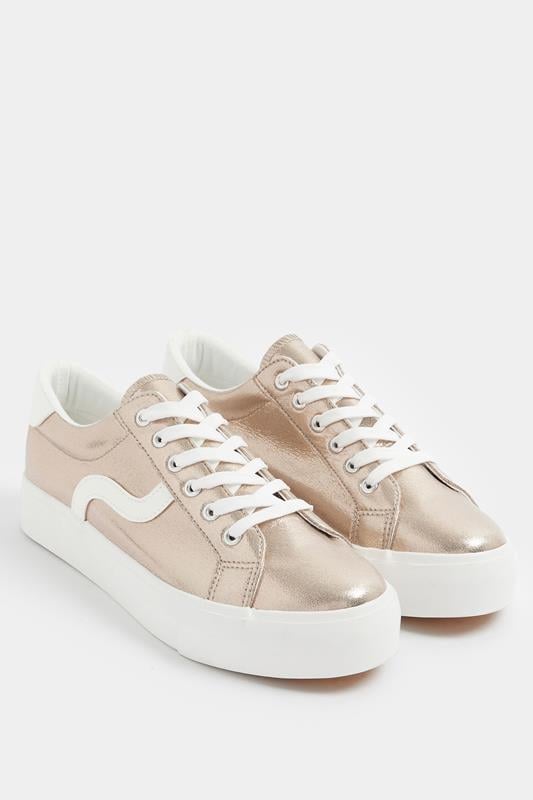  Yours Gold Faux Leather Trainers In Extra Wide EEE Fit