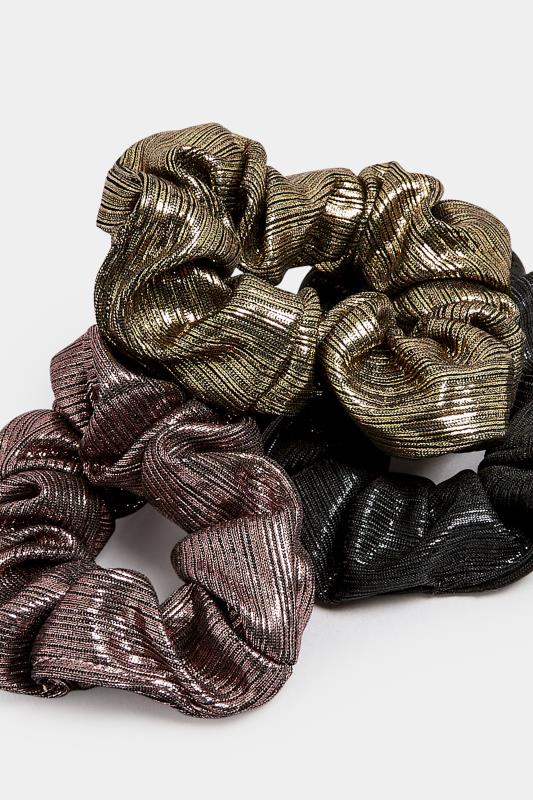 Gold 3 PACK Shimmer Scrunchie Set | Yours Clothing  4