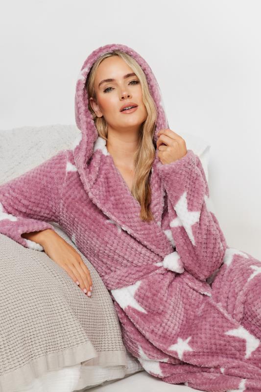 LTS Tall Pink Star Print Waffle Dressing Gown | Long Tall Sally 1