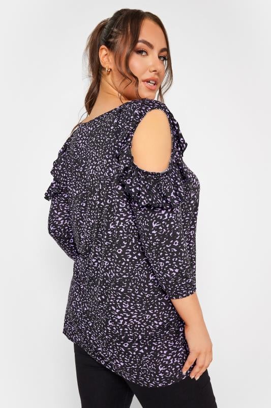 YOURS Plus Size Black Leopard Print Cold Shoulder Top | Yours Clothing 3