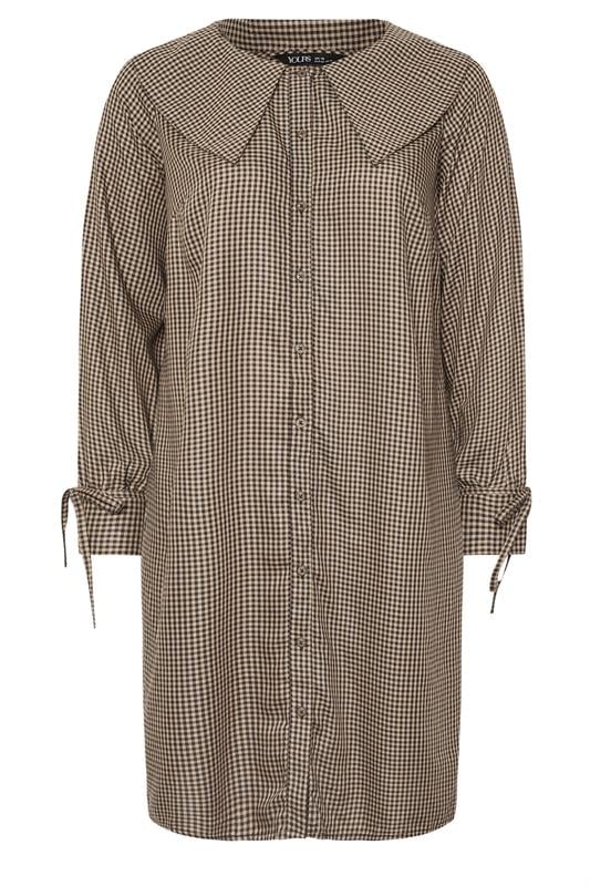 YOURS Plus Size Brown Check Collar Mini Dress | Yours Clothing 6