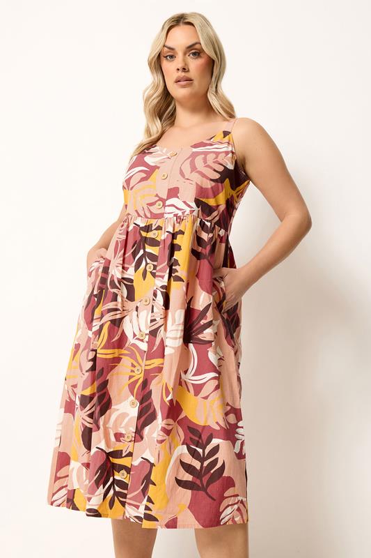  YOURS Curve Orange Tropical Print Linen Midi Dress