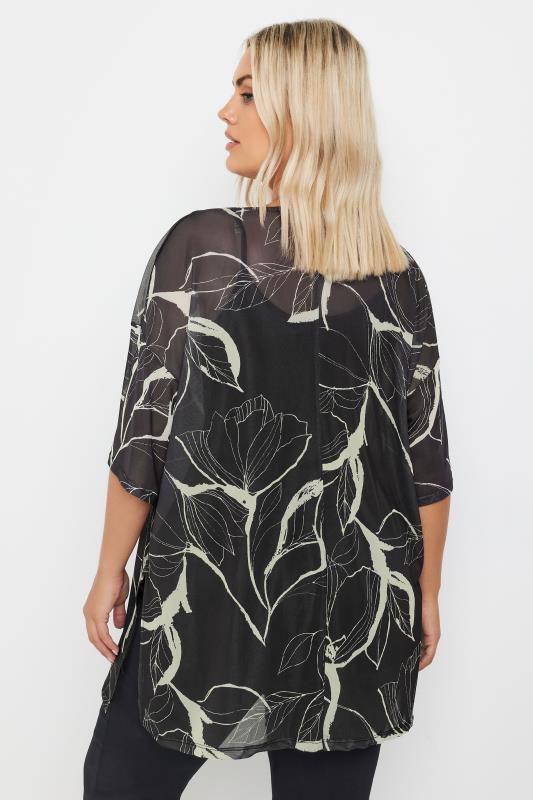 YOURS Plus Size Black Floral Print Oversized Mesh Top | Yours Clothing 3