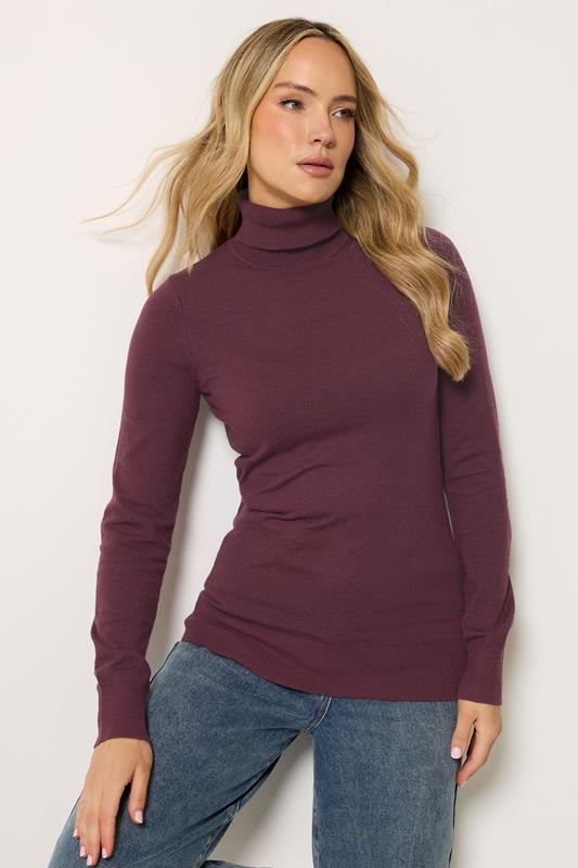 LTS Tall Women's Burgundy Red Knitted Roll Neck Jumper | Long Tall Sally 1
