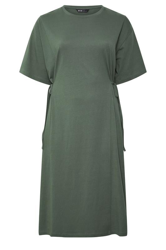 YOURS Plus Size Khaki Green Front Tie Midi Dress | Yours Clothing 5