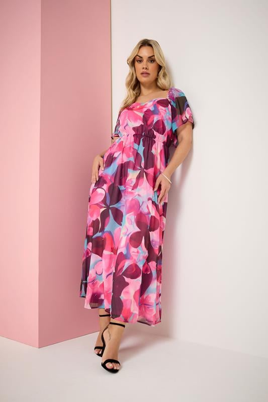  YOURS Curve Pink Floral Angel Sleeve Dress