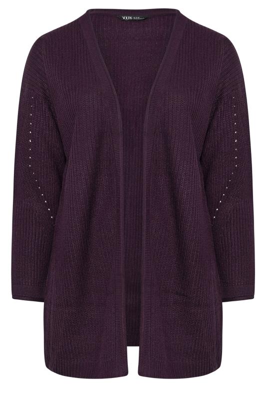 YOURS Plus Size Dark Purple Knitted Cardigan | Yours Clothing 5