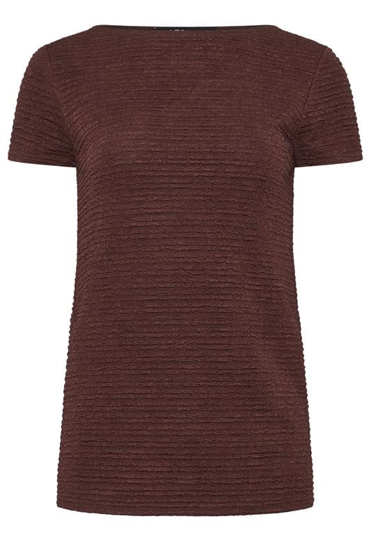 LTS Tall Women's Chocolate Brown Textured Slash Neck Top | Long Tall Sally 5