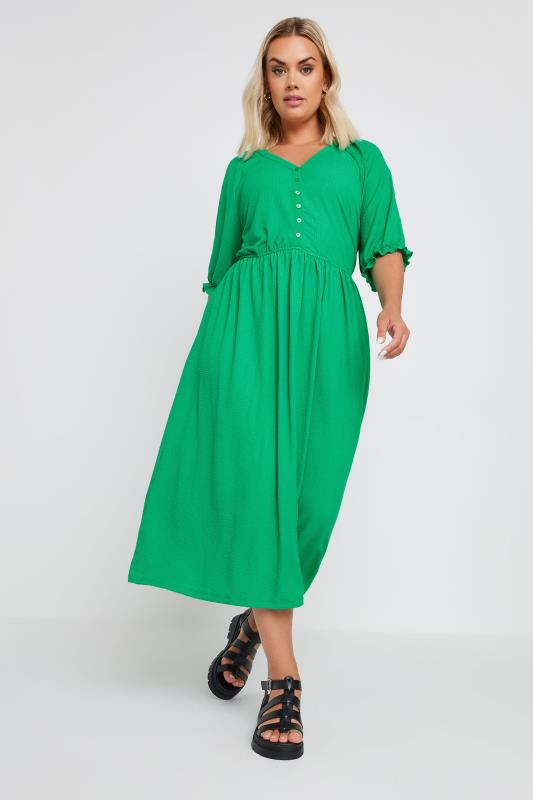 LIMITED COLLECTION Plus Size Green Textured Midaxi Dress | Yours Clothing  1