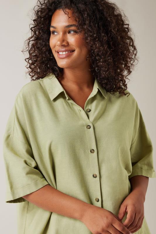 EVANS Plus Size Khaki Green Linen Shirt Evans