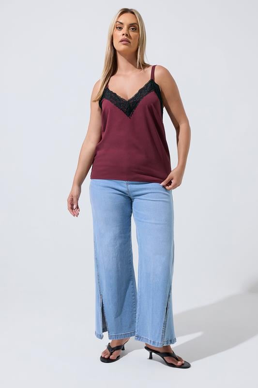LIMITED COLLECTION Plus Size Burgundy Red Lace Vest Top | Yours Clothing 1