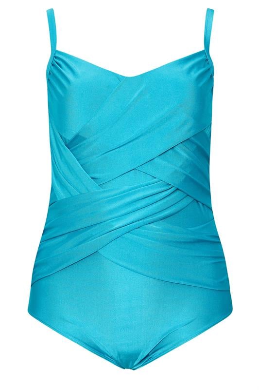 YOURS Plus Size Turquoise Blue Super Sculpt Crossover Swimsuit | Yours Clothing 7