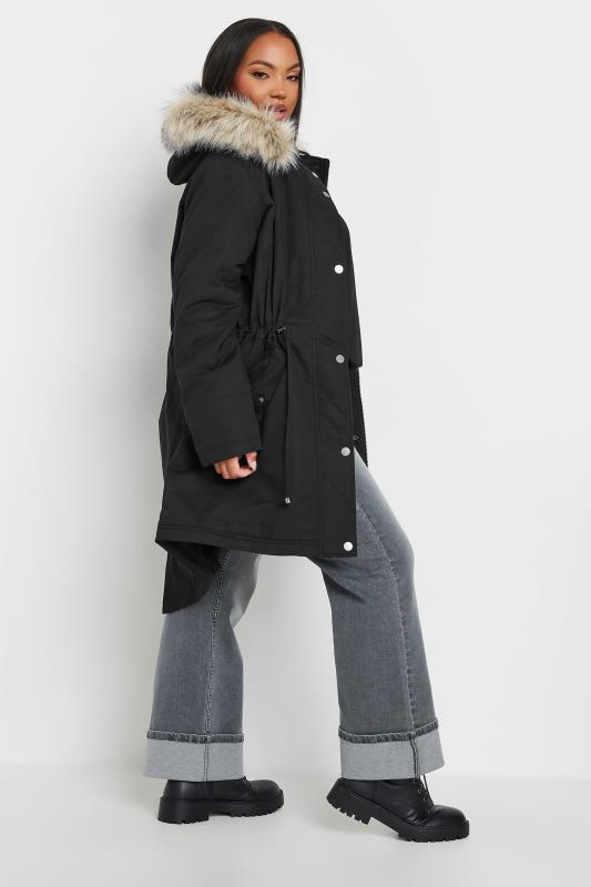 YOURS Plus Size Black Faux Fur Trim Parka Coat | Yours Clothing 3