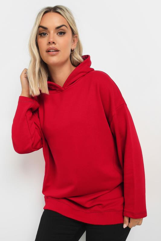 YOURS Plus Size Red Oversized Hoodie | Yours Clothing  1