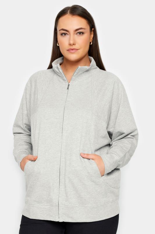 Plus Size  Evans Light Grey Zip Up Sweatshirt