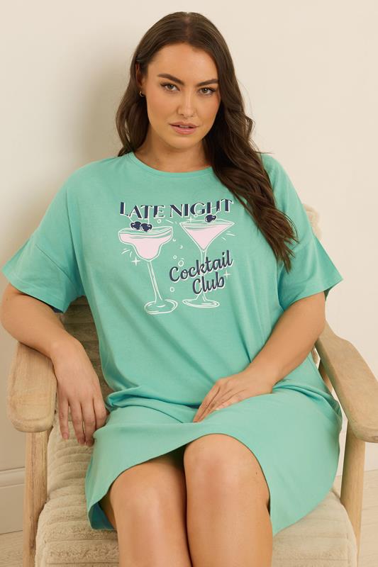 YOURSET 2 PACK Plus Size Green Cocktail Print Sleep Tee Nightdresses | Yours Clothing 6