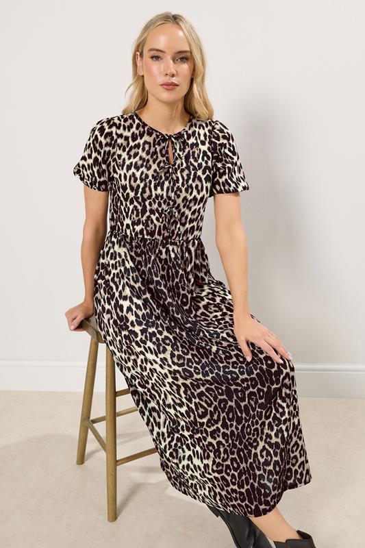 LTS Tall Beige Brown Tie Front Smock Dress | Long Tall Sally 1