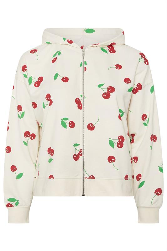 LIMITED COLLECTION Plus Size Cream Cherry Zip Through Hoodie | Yours Clothing 5