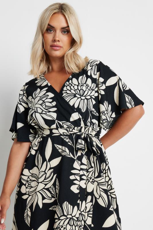 YOURS Plus Size Black Floral Print Textured Wrap Dress | Yours Clothing 4