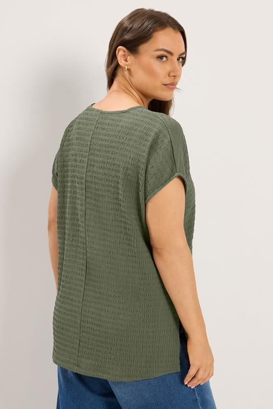YOURS Plus Size Khaki Green Textured T-Shirt Co-ord | Yours Clothing 2