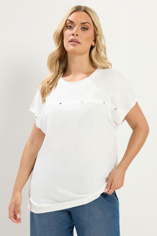  YOURS Curve White Stud Grown-On Sleeve T-Shirt