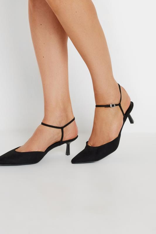 Tall  LTS Black Point Ankle Strap Kitten Heels In Standard Fit