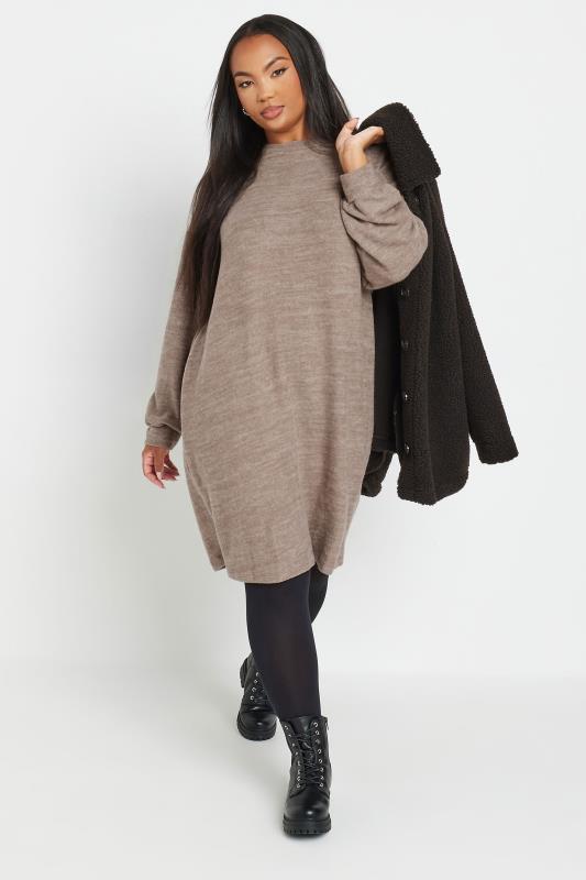 YOURS Plus Size Mocha Brown Soft Touch Jumper Dress | Yours Clothing 2