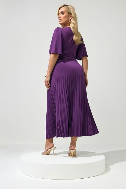 YOURS LONDON Plus Size Plum Purple Knot Pleated Maxi Dress | Yours Clothing 2
