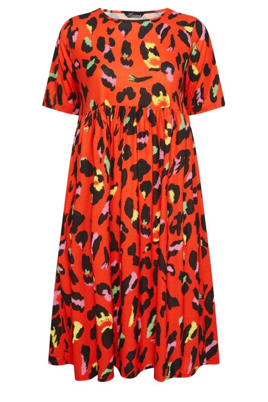 YOURS Plus Size Red Leopard Print Smock Midaxi Dress | Yours Clothing 7