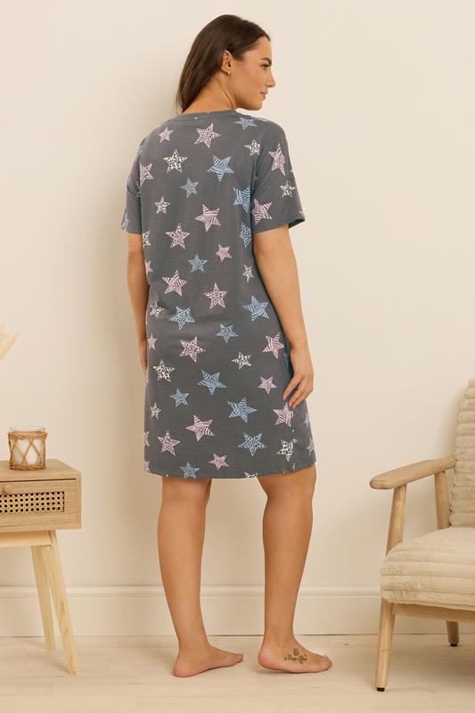 YOURS Plus Size Grey Animal Star Print Sleep Tee Nightdress | Yours Clothing 2