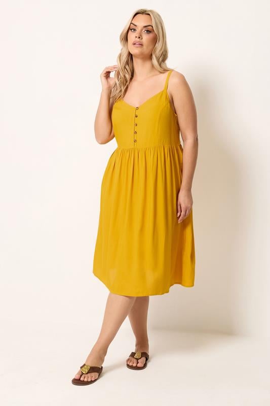 YOURS Plus Size Yellow Strappy Midi Sundress | Yours Clothing 2