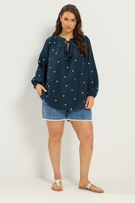 YOURS Plus Size Navy Blue Blouse | Yours Clothing 1