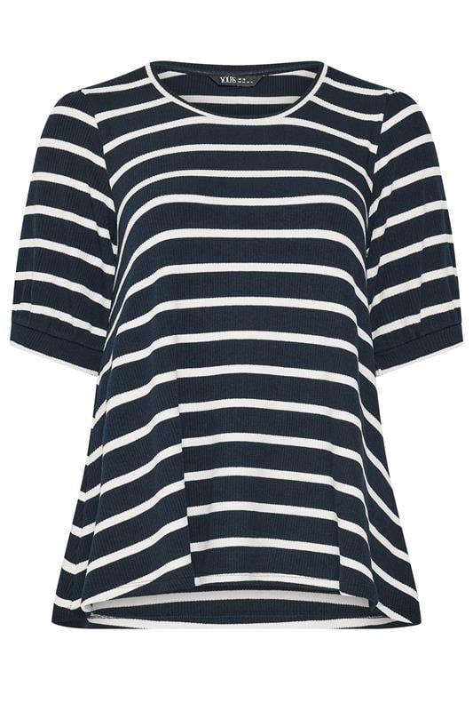 YOURS Plus Size Navy Blue Stripe Puff Sleeve Top | Yours Clothing 5