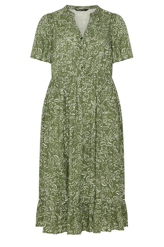 YOURS Plus Size Khaki Green Floral Midi Dress | Yours Clothing 5