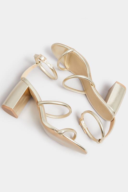 LTS Gold Multi Strap Block Heel Sandals In Standard Fit | Long Tall Sally 5