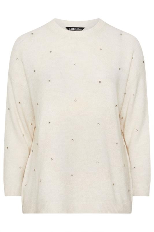YOURS Plus Size Ivory White Embellished Front Jumper | Yours Clothing 5