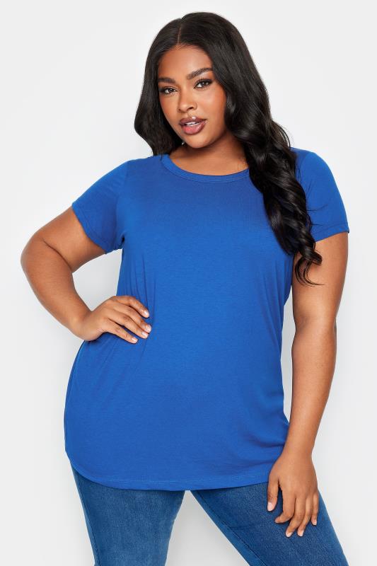 YOURS Curve Cobalt Blue Essential T-Shirt | Yours Clothing 1