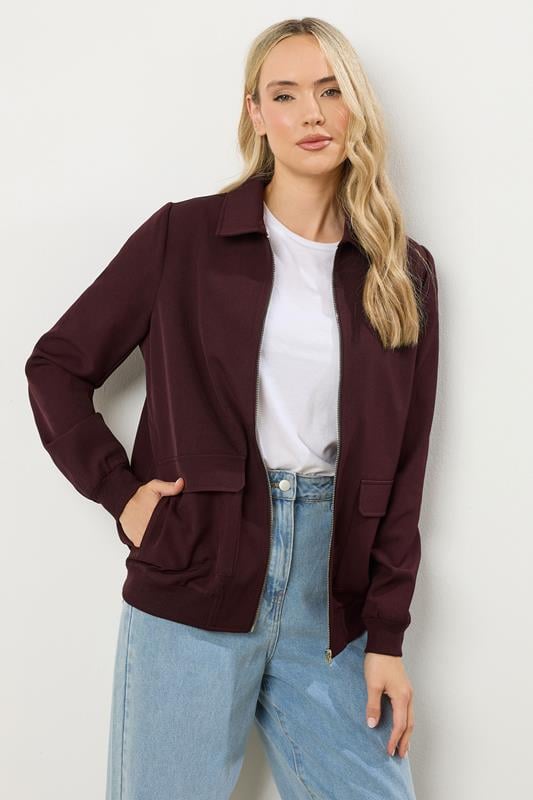 LTS Tall Burgundy Red Pocket Bomber Jacket | Long Tall Sally 1