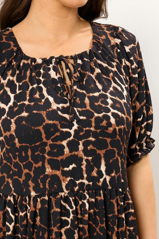 YOURS Plus Size Black Leopard Print Tie Neck Midi Dress | Yours Clothing 4