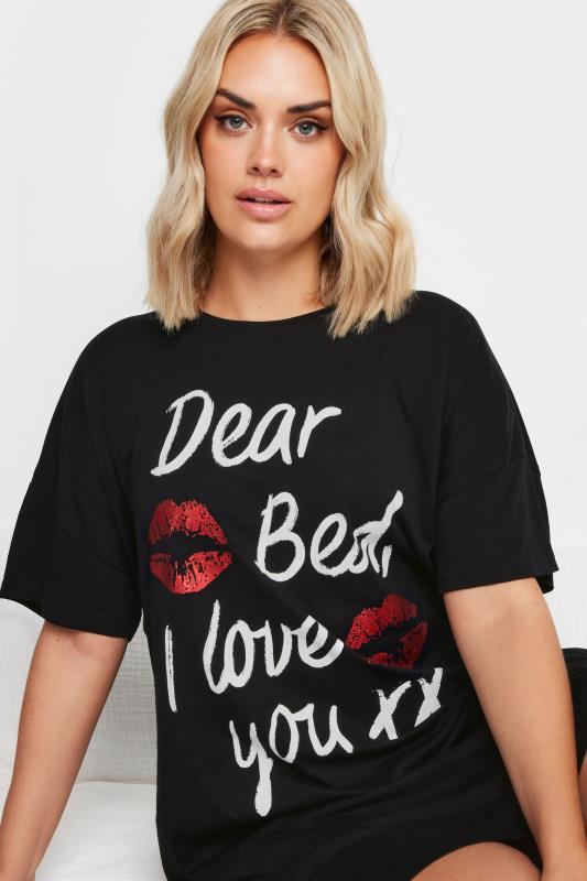 YOURS Plus Size Black 'Dear Bed' Slogan Sleep Tee Nightdress | Yours Clothing 4