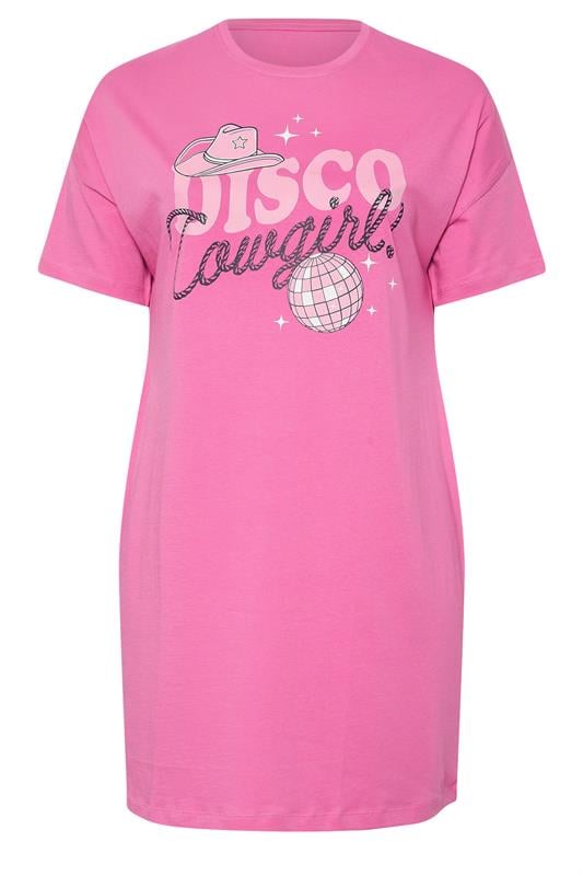 YOURS Plus Size Pink 'Disco Cowgirl' Sleep Tee Nightdress | Yours Clothing 6