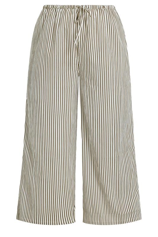 YOURS Plus Size Brown & White Striped Wide Leg Trousers | Yours Clothing 5