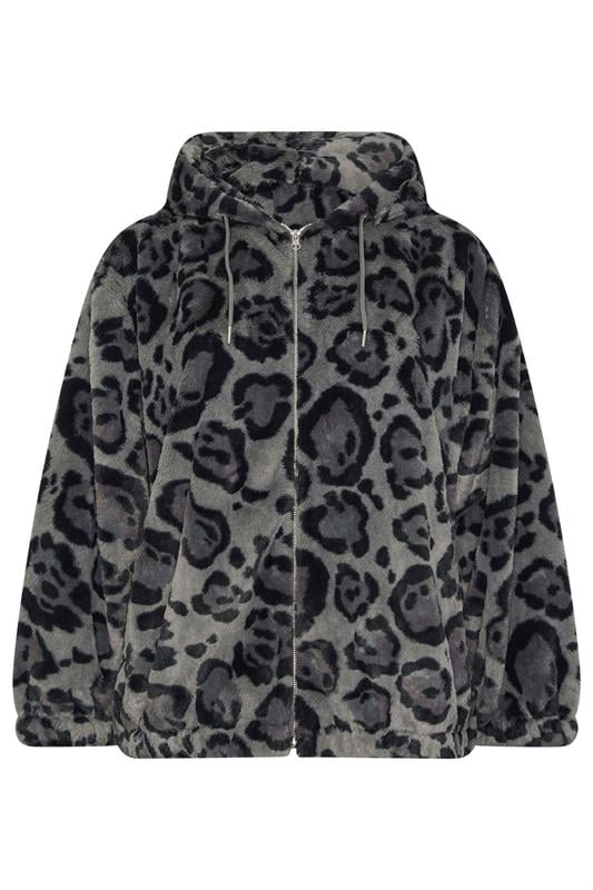 YOURS Plus Size Grey Leopard Print Faux Fur Hooded Jacket | Yours Clothing 7