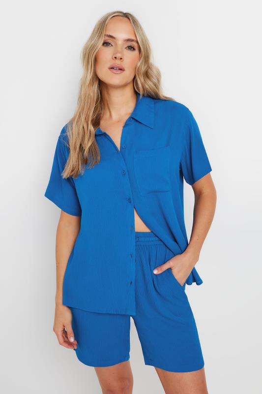 LTS Tall Women's Blue Crinkle Short Sleeve Shirt | Long Tall Sally  1